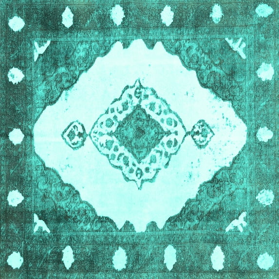 Ahgly Company Indoor Square Abstract Turquoise Blue Contemporary Area Rugs, 7' Square