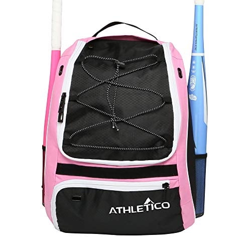 Bolso bate sófbol Athletico - Mochila equipo y accesorios sófbol, béisbol y béisbol T para niño, joven y adulto | Guarda bate, casco, guante y zapatos | Compartimento zapatos y gancho cerca (rosa)