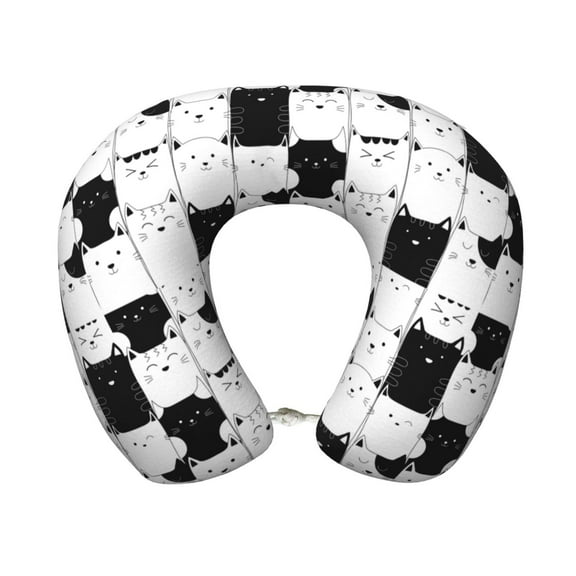 Disketp Doodle Cute Cat Travel Pillow Memory Foam Neck Pillow Support Pillow for Camping, Sleeping Rest Cushion Airplane Pillow