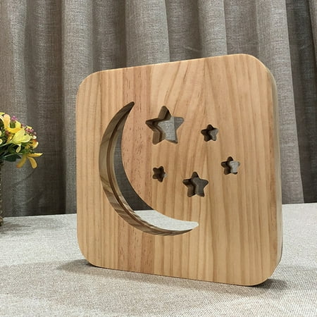 

Wooden Star Moon Hollow out Lamp LED USB Night Light Kids Bedroom Decoration