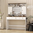 thumbnail image 2 of YIYADO 43" Wide Dresser with Lighted Mirror and Makeup Drawer, Farmhouse Dresser Makeup Table with Bedroom Hair Dryer Holder, White, 2 of 6