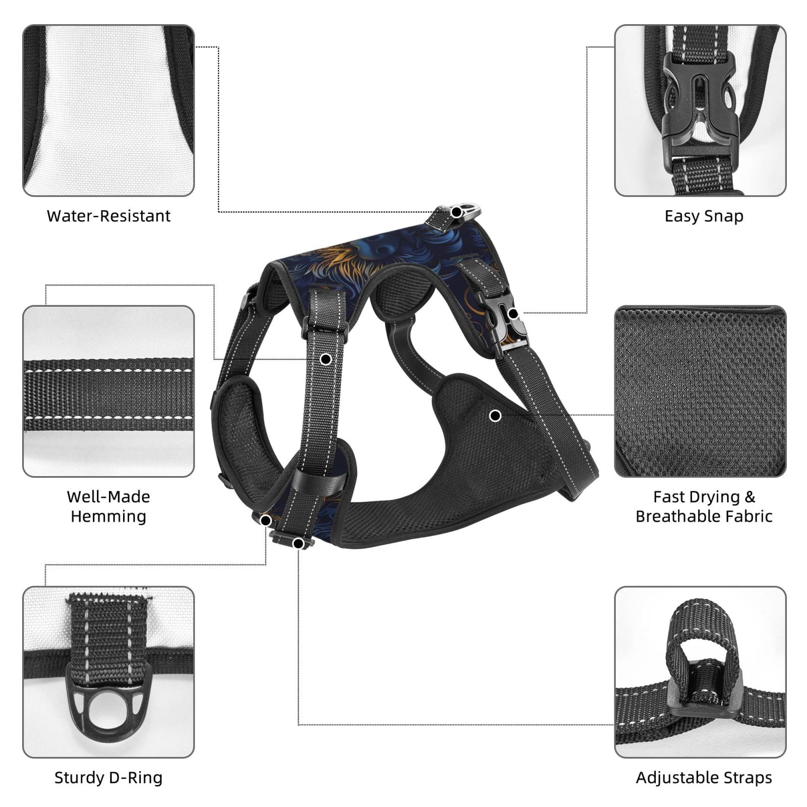 Vsdgher Elegant Dog Mandala Art Dog Harness, No-Pull Pet Harness, Dog Vest, Pet Vest for Small to Large Dogs-X-Large