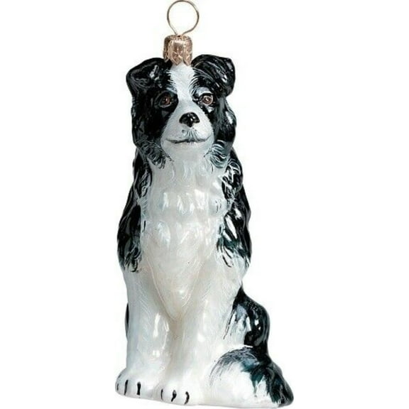 Joy to the World Border Collie Dog Polish Blown Glass Christmas Ornament Holiday Decoration