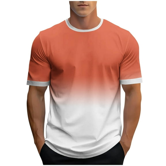 ZCFZJW Mens Ombre Shirts Casual Summer Short Sleeve Gradient Color Print Crewneck Basic Workout T-Shirts Loose Soft Cotton Pullover Tops Orange XXL