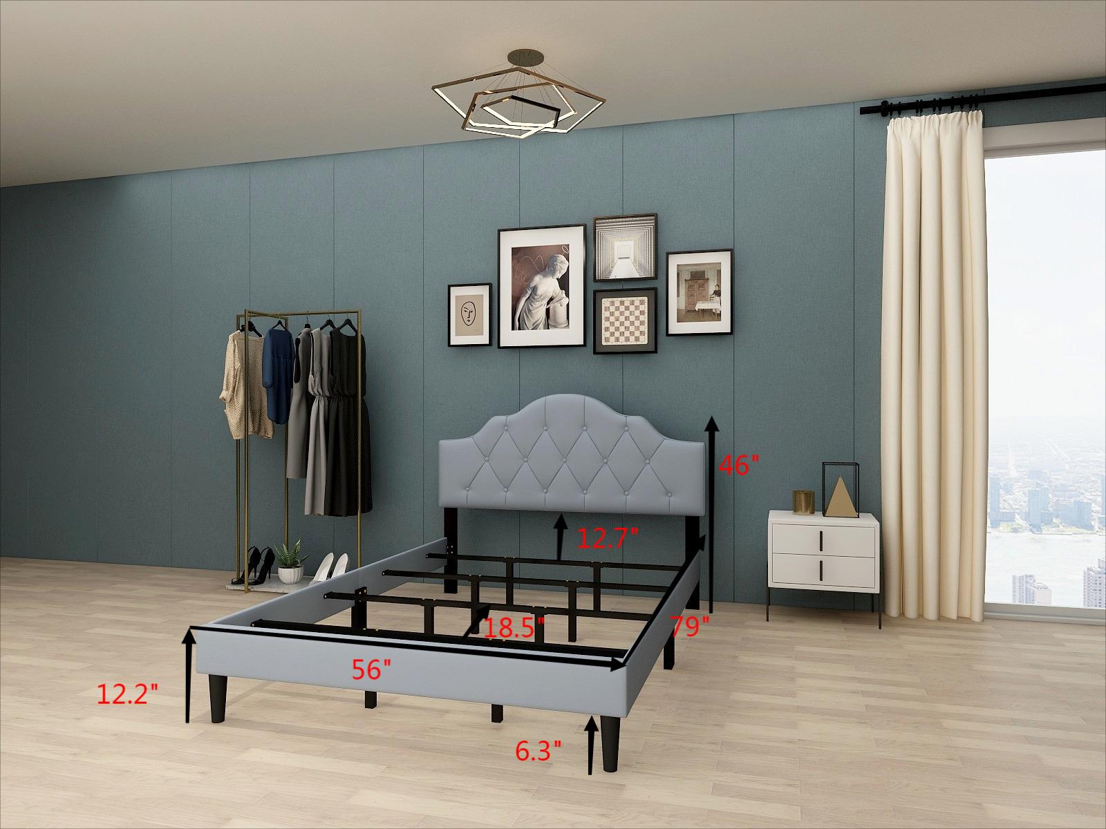 Full Size Platform Bed, Modern Linen Upholstered Bed Frame with Button Tufted Headboard, Platform Bed Frame for Kids Teens Adults Bedroom, Noise Free, Easy Assembly, Light Gray - image 3 of 5