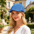 thumbnail image 2 of Men Women Summer Mesh Newsboy Cap, Hollow Breathable Ivy Flat Cap, Lightweight Sun Visor Hat for Casual Outdoor Streetwear(Blue), 2 of 6