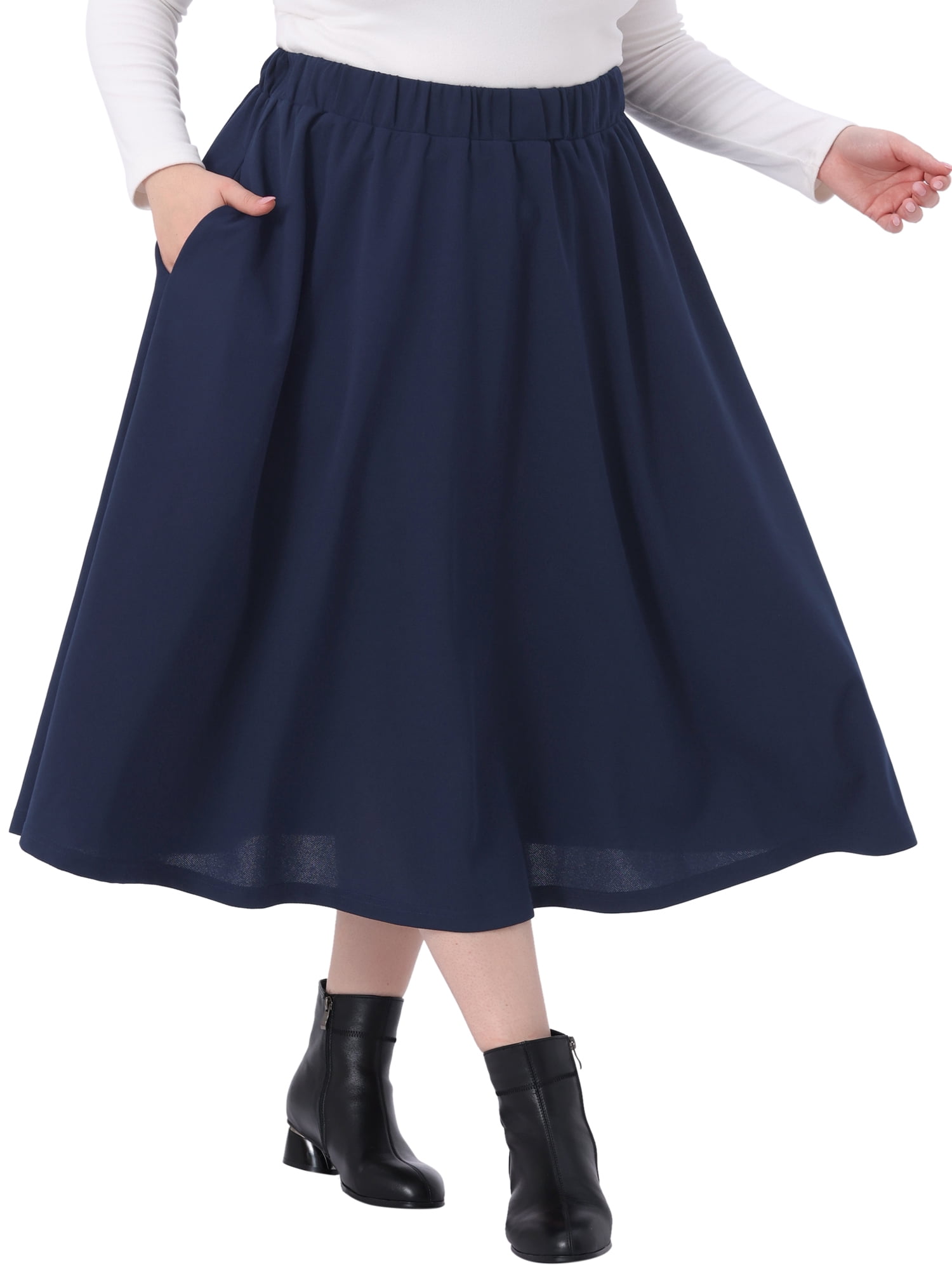 DARING DIVA Women's Plus High Waisted Casual Flowy A Line Skirts 2X Navy Blue