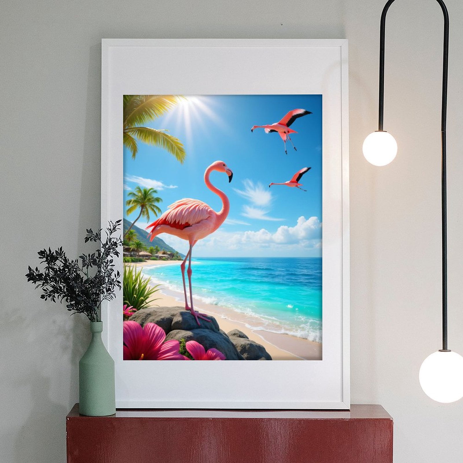 Diamond Art Kits for Adults - 5d Tropical Beach Flamingos Palm Sky Diamond Painting for Adults, Diamond Art for Adults Beginners, Diamond Painting Kits for Adults for Home Wall Decor