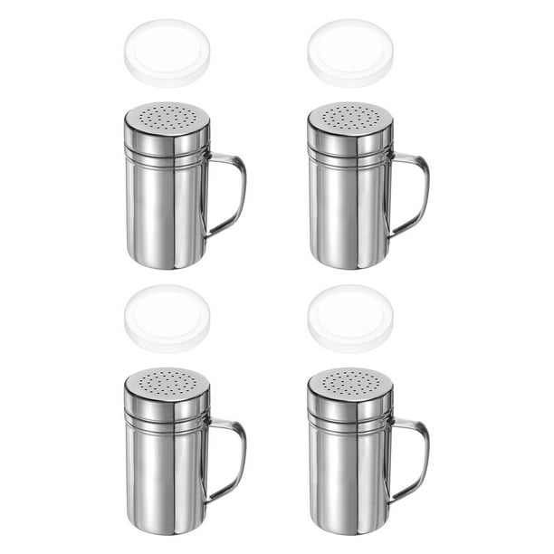 Uxcell 4pcs Saleros de 14 onzas de acero inoxidable con mango y tapa para sal, azúcar y harina
