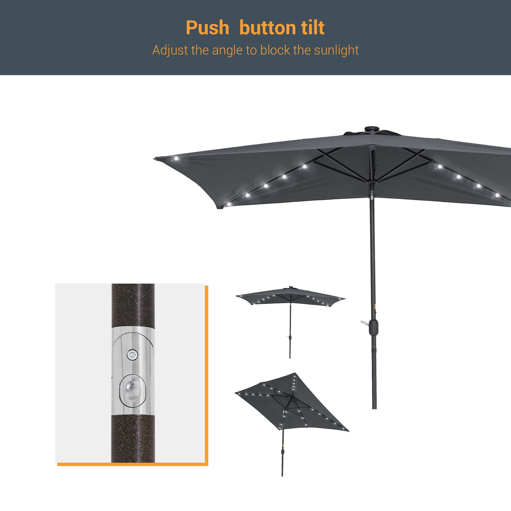ACEGOSES 10x 6.5ft LED Solar Outdoor Patio Rectangle Table Umbrellas with Non-Fading Canopy for Garden and Yard,Anthracite