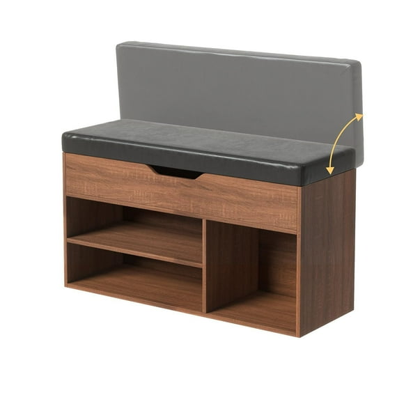 Homy Casa Storage Benches with Faux Leather Upholstery Lid Saving Space Cube for Shoes Entry Way Living Room, Black