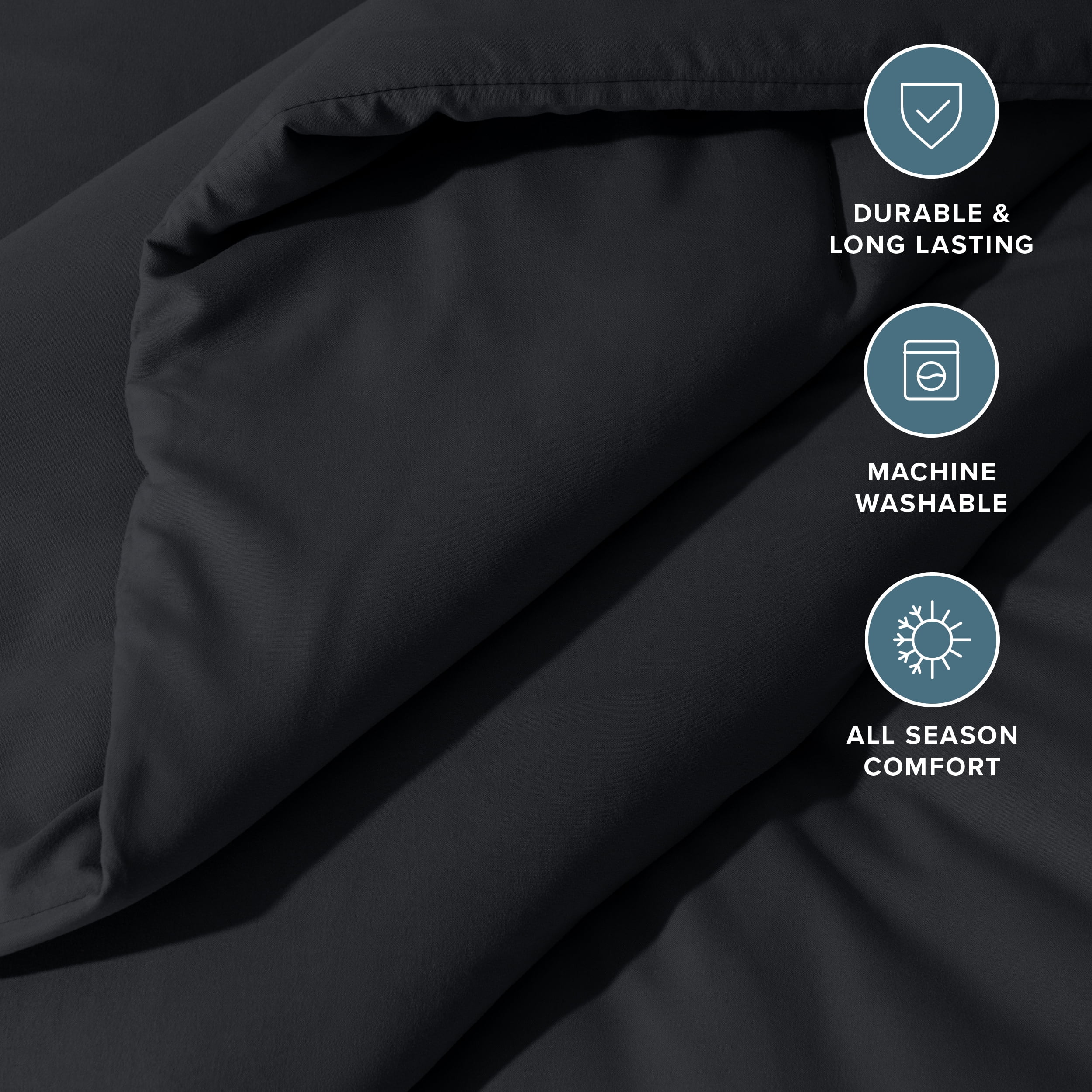 Bare Home Down Alternative Comforter Set - 3-Pieces - All Seasons - Queen, Black