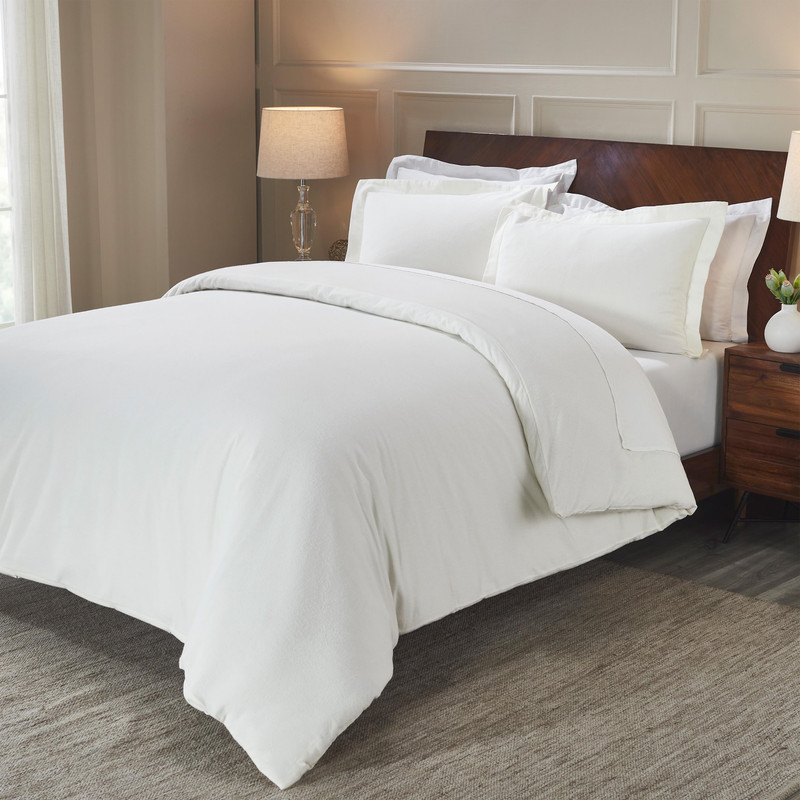 Superior Cotton Flannel Solid Duvet Cover Set, Full/Queen, Ivory