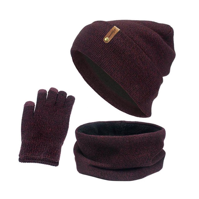 Mujeres Hombres Knit Slouchy Baggy Beanie Winter Hat Bufanda Guantes Set Ski Vino rojo Zulema Sombrero Bufanda y Guantes