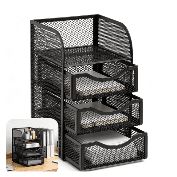 Damkogic 3-Compartment Desk Organizer Shelf & Storage, Black
