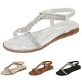 thumbnail image 4 of IUJSOY Womens T-Strap Rhinestone Gladiator Flat Sandals Summer Dressy Outdoor Beach Sandal, 4 of 9
