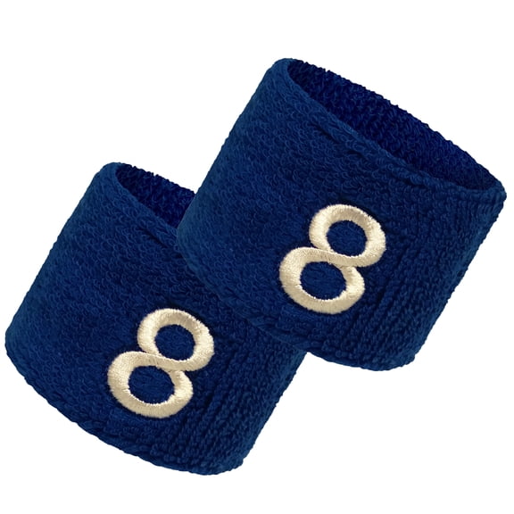 COUVER Embroidered White Number 8 Blue Terry Cotton Athletic Wristbands 1 Pair (Mens)