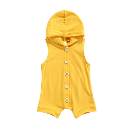 

ZIYIXIN Newborn Baby Girls Boys Romper Solid Sleeveless Hooded Single Breasted Causal Jumpsuit Yellow 6-9 Months