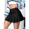 thumbnail image 3 of Womens Dark Grey Pleated Denim Mini Skirt, Casual A-Line Style, 3 of 24