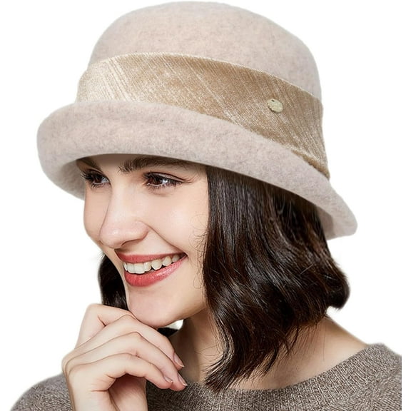 Women Vintage Cloche Bucket Hat Elegant 1920s Wool Fedora Church Derby Party Winter Packable Hats