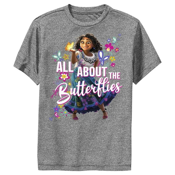 Boy's Encanto Mirabel All About the Butterflies  Performance Graphic Tee Charcoal Heather Small