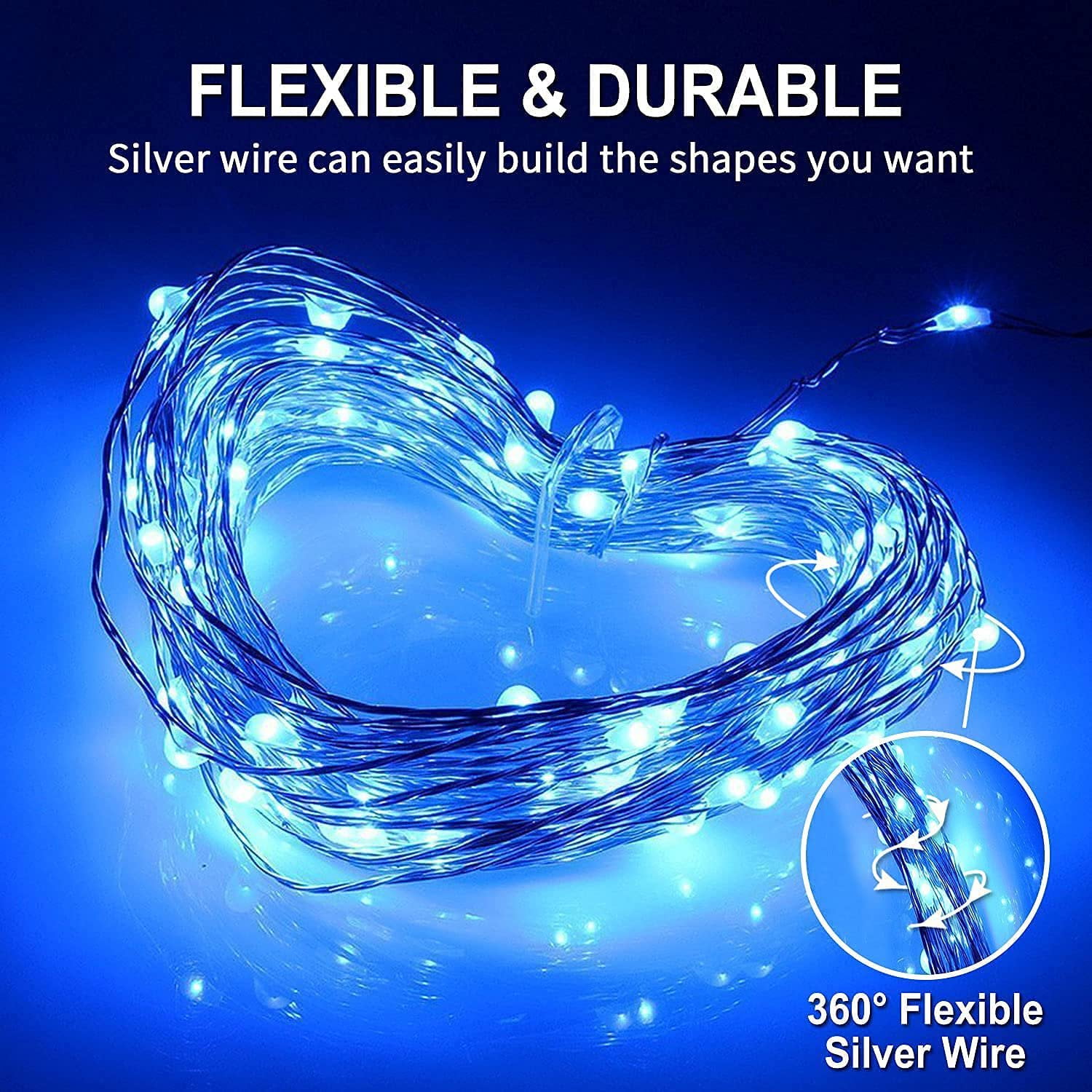100 Light Indoor / Outdoor 33' Battery Operated LED String Light- Blue 2Pack