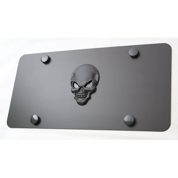 LFPartS Skull 3D Metal Emblem on Stainless Steel License Plate (12"x6", Black on Black)