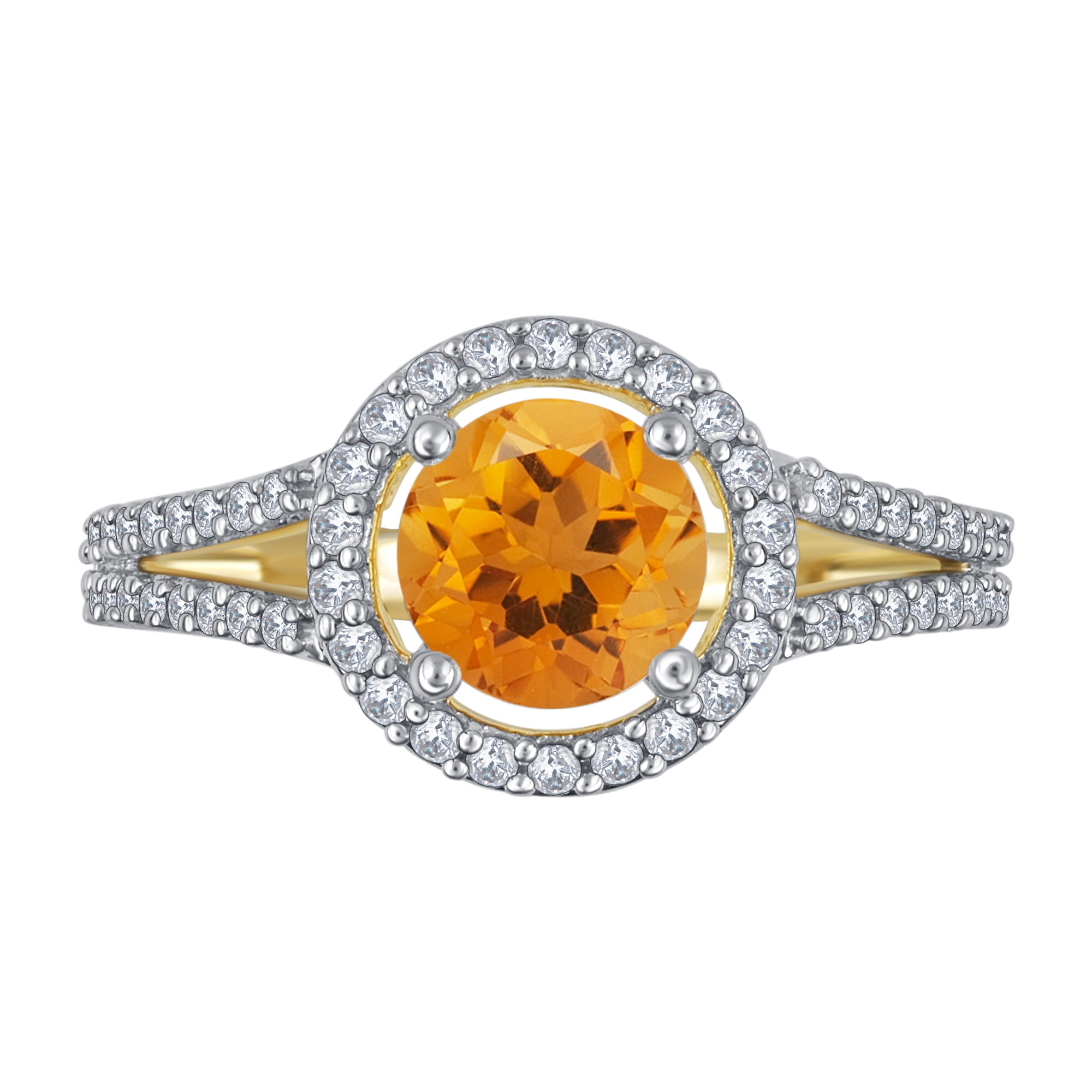 Citrine and White Sapphire Halo Birthstone Ring in Sterling Silver