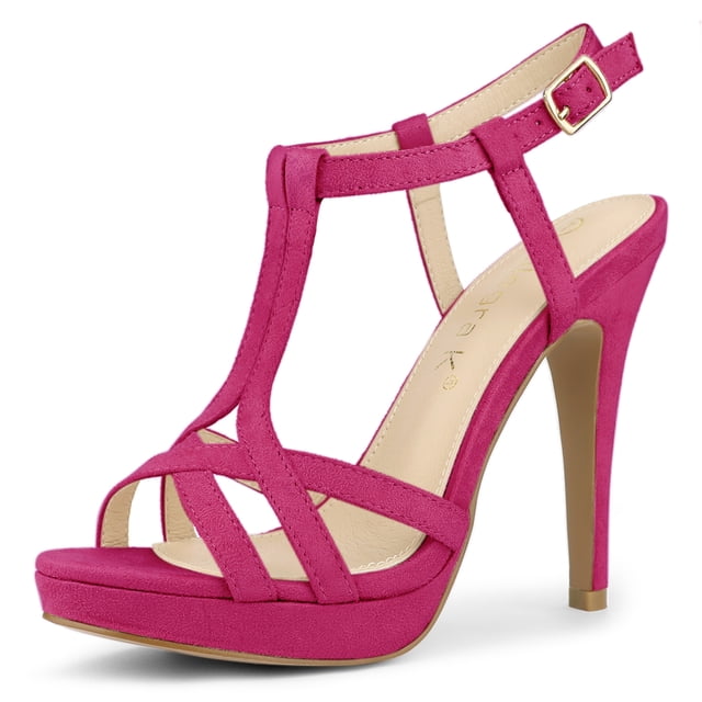 Sandalias de Tacón de Aguja con plataforma y correa en T Allegra K Rosa caliente 37