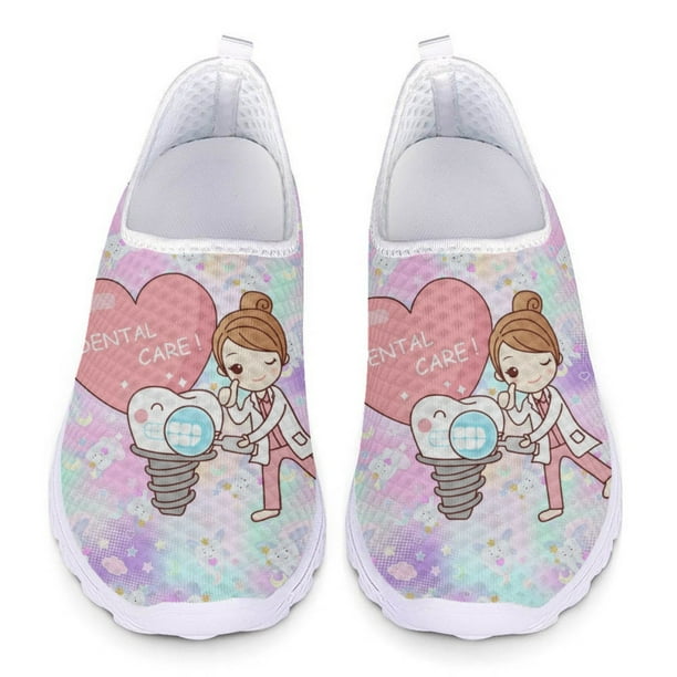 Zapatos planos casuales de ángel de diente kawaii, zapatillas ligeras y transpirables de verano, zapatos para caminar de malla de alta calidad antideslizantes, calzado