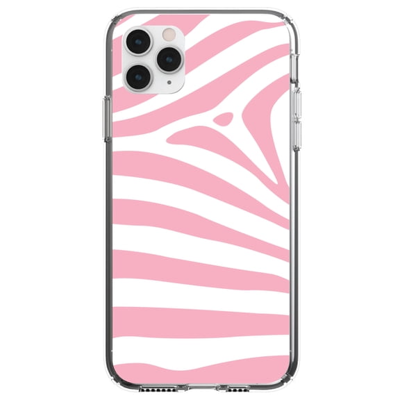 DistinctInk Clear Shockproof Hybrid Case for iPhone 12 / 12 PRO (6.1" Screen) - TPU Bumper, Acrylic Back, Tempered Glass Screen Protector - Pink & White Zebra Skin Stripes