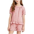 thumbnail image 2 of Amidoa Girls 2 Piece Outfits Summer Clothes Ruffle Sleeve Short Sleeve Cute T-Shirt and Shorts With Pockets Casual Kids Clothing Sets Pink Size 7, 2 of 8
