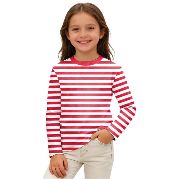 FINALGANG Girls Boys T-Shirt Tops Carnival Striped Long Sleeve Shirts Crewneck Basic Tee Shirt For Kids Comfortable Casual Tops Soft Dailywear 100