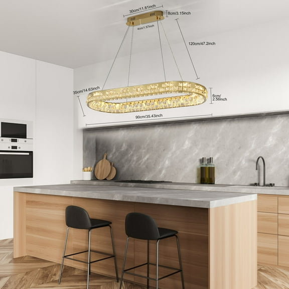 Luxury Gold Chandelier Modern Crystal Chandelier Oval Crystal Light Contemporary Dining Room Hanging Light for Living Room Kitchen Island Hallway
