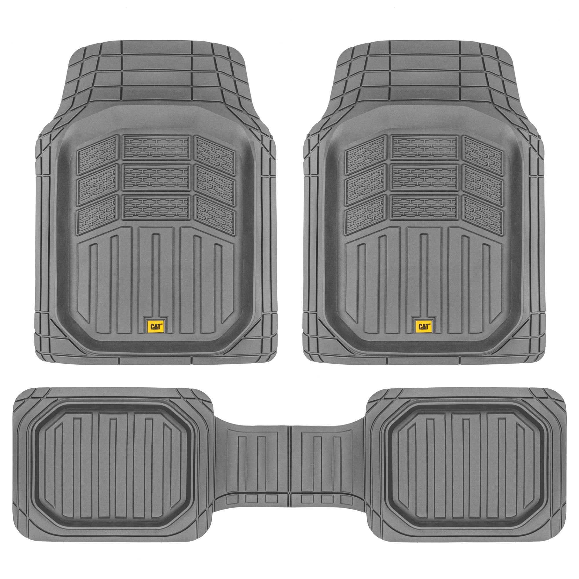 Large Deep Dish Rubber Car Floor Mats with Trunk Cargo Liner Universal Trim to Fit Front & Rear Combo Set for Car Sedan SUV Van BDK Caterpillar CAMT-9013 3-Piece Heavy Duty All Weather 