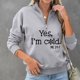 thumbnail image 4 of Sudadera de Mujer con Media Cremallera y Letras Impresas de Manga Larga, Estilo Casual, Sudadera con puños de Costilla a la Moda, Gris Claro XXL, 4 of 6