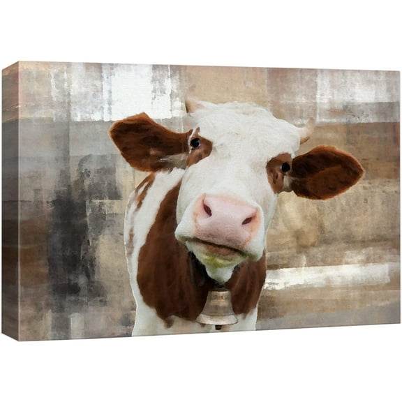 wall26 Canvas Print Wall Art Brown & White Cow on Faded Color Blocks Animals Wildlife Digital Art Realism Rustic Scenic Nature Photography Colorful for Living Room, Bedroom, Office - 16"x24&