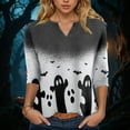 thumbnail image 2 of YDFCWXW Women's V-Neck Halloween Print T-Shirt - 3/4 Sleeve Casual Gothic Tee for Spooky Season Light Gray, XXL, 2 of 5