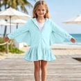 thumbnail image 3 of qolati Girls Swim Cover Up Robe One-Piece Swimsuit Long Sleeve Sun Protection Hooded Jacket Cute Butterfly Full Front Zipper Terry Cloth Absorbent Beach 2-11 Years Light Blue, 3 of 9