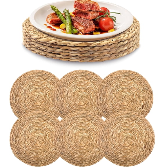 BPPEG 6-Pack Handmade Rattan Placemats-Round Woven Table Mats for Dining,Heat Resistant,For Fall,Halloween,Thanksgiving,Christmas