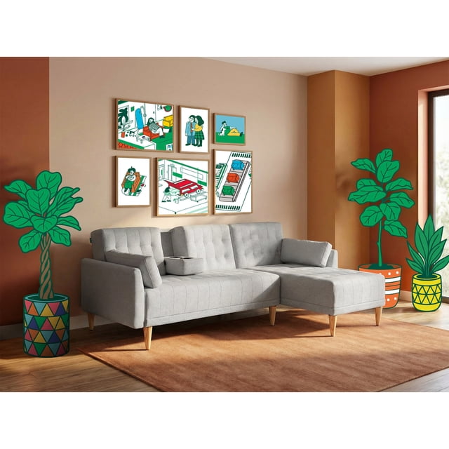 Sala Modular Reversible De Lino Gris Claro Modelo Carlton