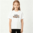 thumbnail image 2 of Hello Pumpkin Leopard Girls Graphic Tee, Cute Autumn Fall 100% Cotton Kids Short Sleeve T-Shirt, 2 of 5