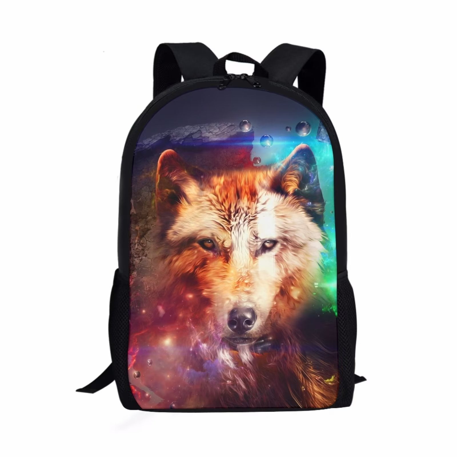 Renewold Out Space Wolf Print Backpack School Bag for Girls Elementary