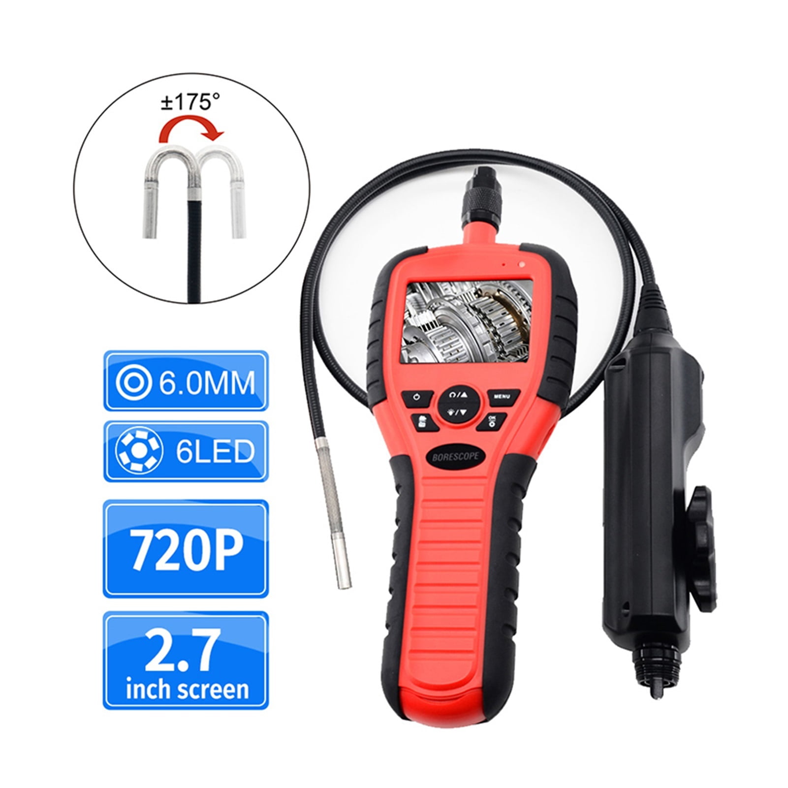 Digital Borescope 2.7 inch inch LCD Screen Endoscope Camera with 180 Degree Articulating 6 mm Diameter Probe Snake Tube Camera ,Various Applicable