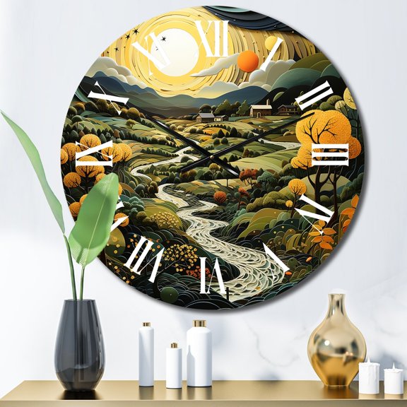 Designart "Countryside Reverie Painting VIII" Landscapes Oversized Wall Clock