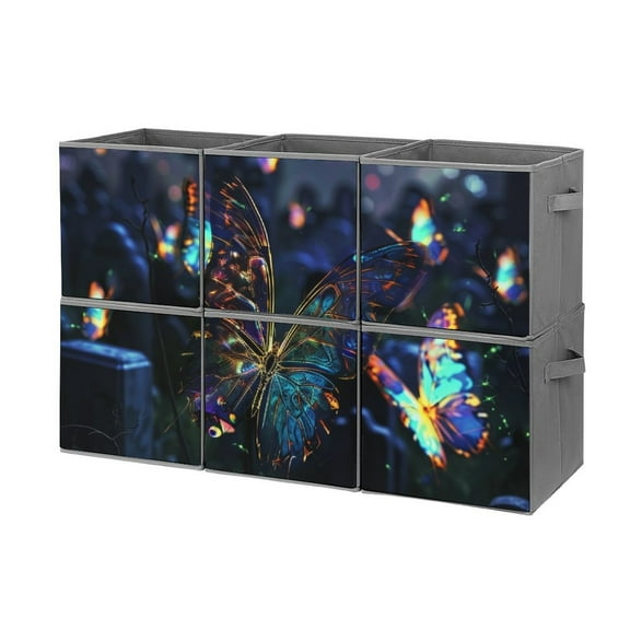 Collapsible Oxford Fabric Storage Cubes with Handles, Large Mid Foldable Oxford Cloth Bins Set of 2/6, Closet Organizers for Shelves Clothes Home Kitchen Toy - Glowing Butterfly Graveyard