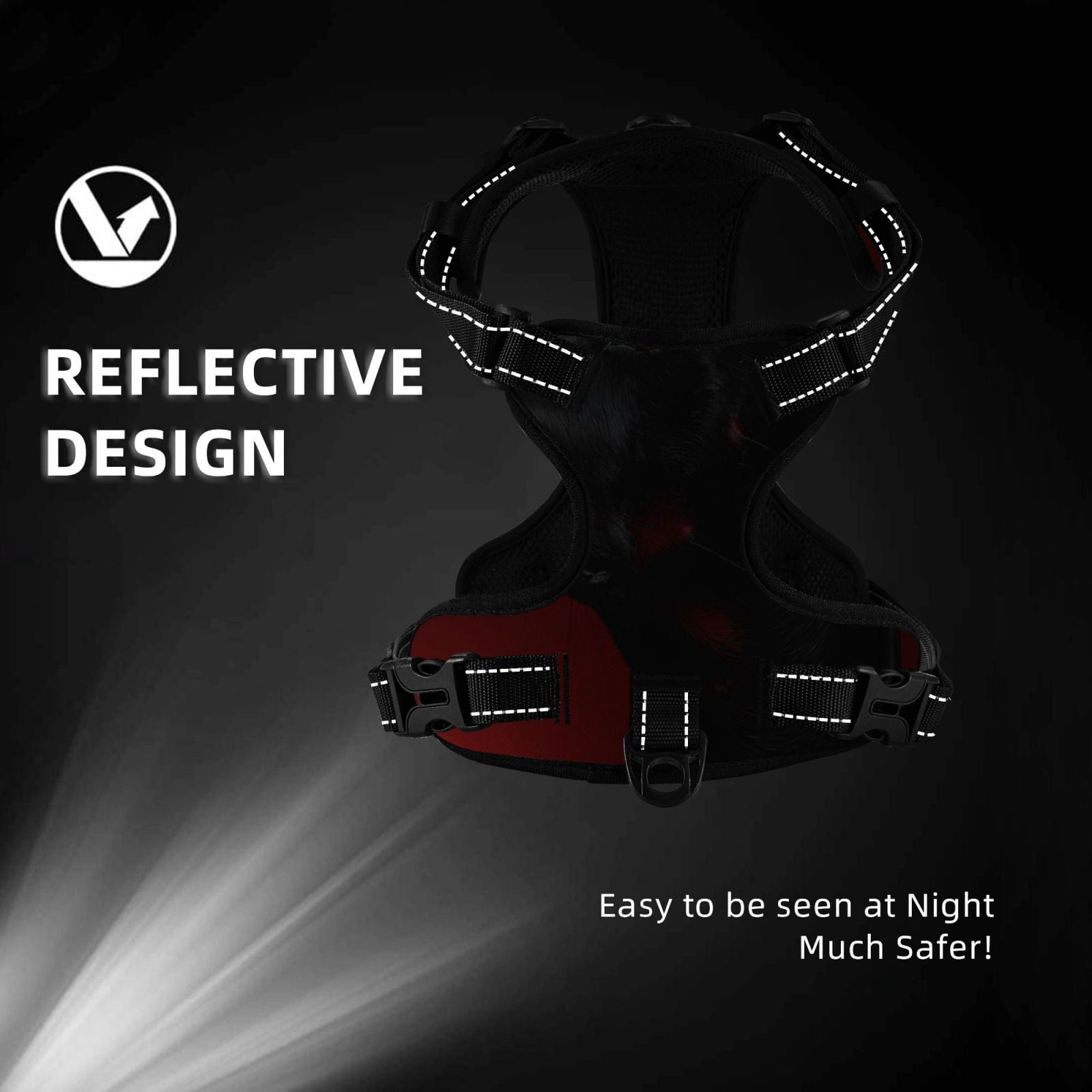 Fuzoiu Black Dog Red Background Print Reflective Dog Harness,Adjustable, Breathable Pet Vest,Dog Harness No Pull,No Choke Pet Vest for Small, Medium, and Large Dogs-Small