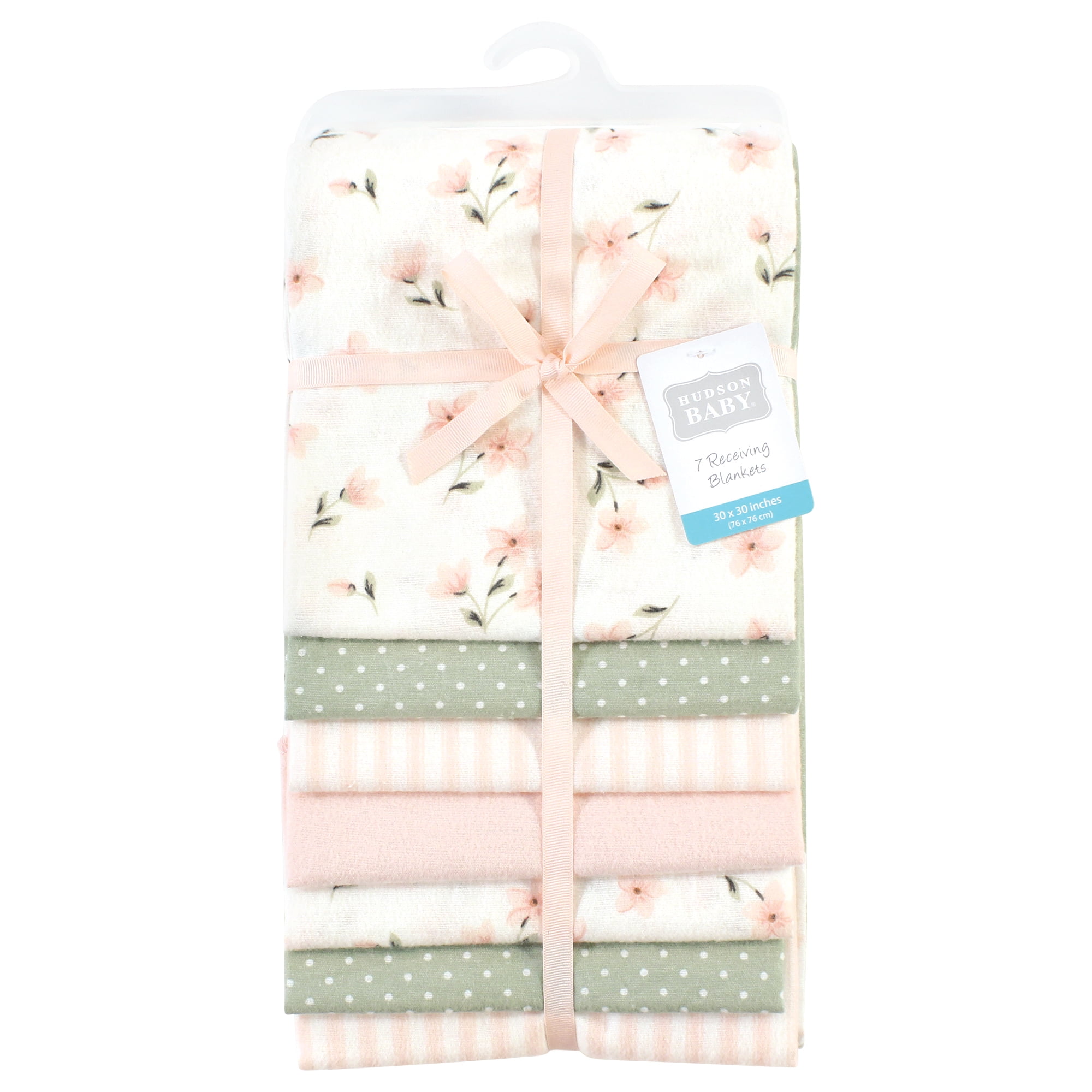 Little Treasure Hudson Baby Girls Cotton Poly Flannel Receiving Blankets 7-Pack, Pink Dainty Florals, 30x30 inches