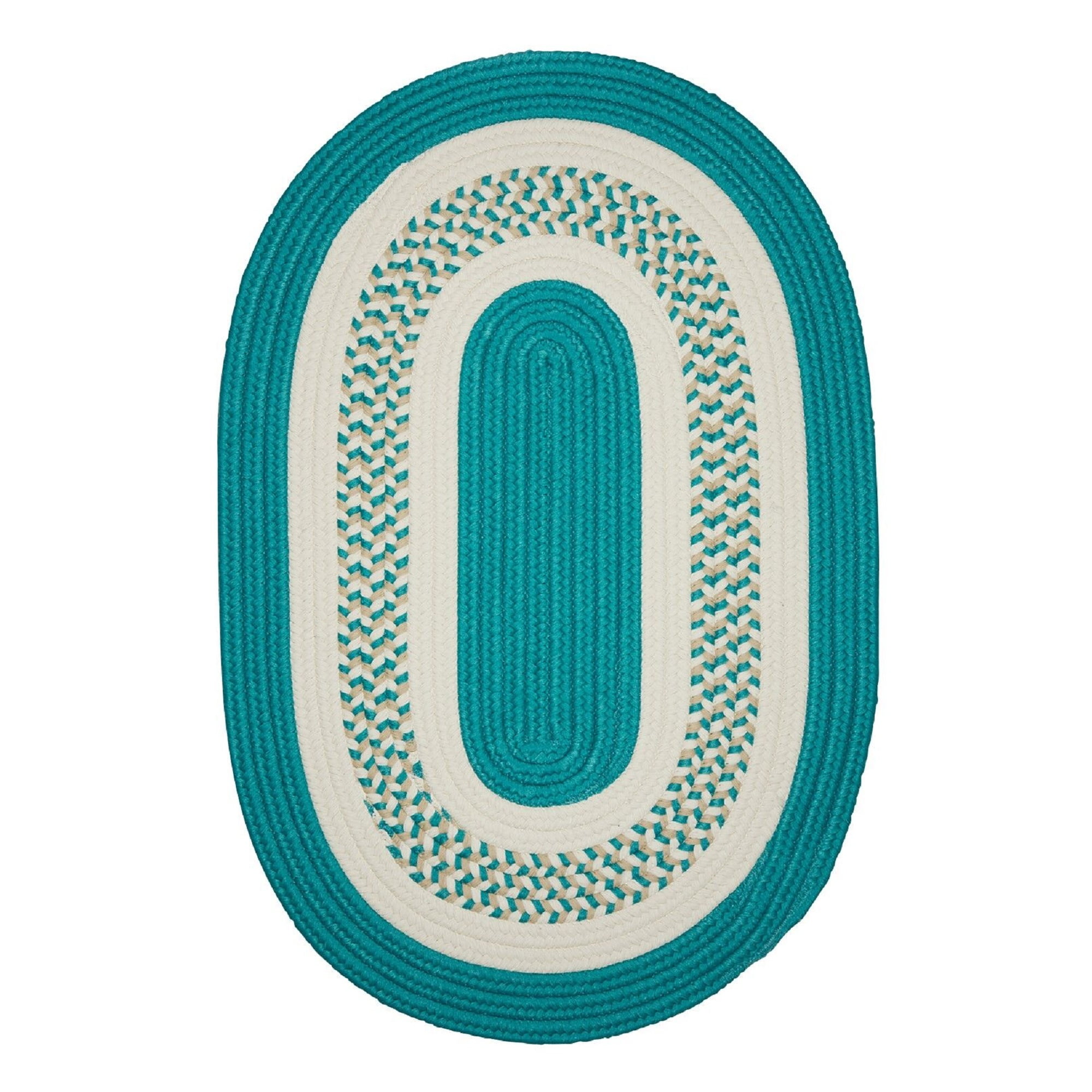 3' Teal Green and White Braided Round Area Throw Rug
