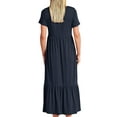 thumbnail image 2 of Kmbangi Femmes Col Rond Swing Longue Robe, Élégante Robe à Manches Courtes Solide Robe d'Été en Vrac avec Poches, 2 of 6